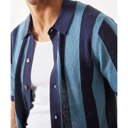 casual knitted stripe patchwork cardigan, view 4 - MRSLM