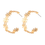 golden C-shaped flower drop earrings, view 8 - MRSLM