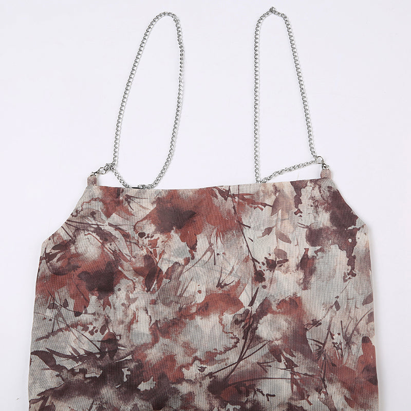 vintage print chain strap camisole, view 6 - MRSLM