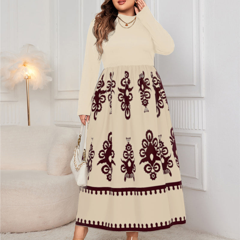Printed plus size loose long sleeve dress, view 3 - MRSLM