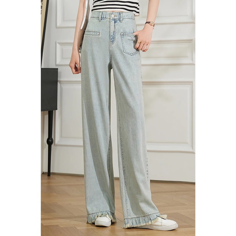 high waist retro wide leg denim pants, view 2 - MRSLM