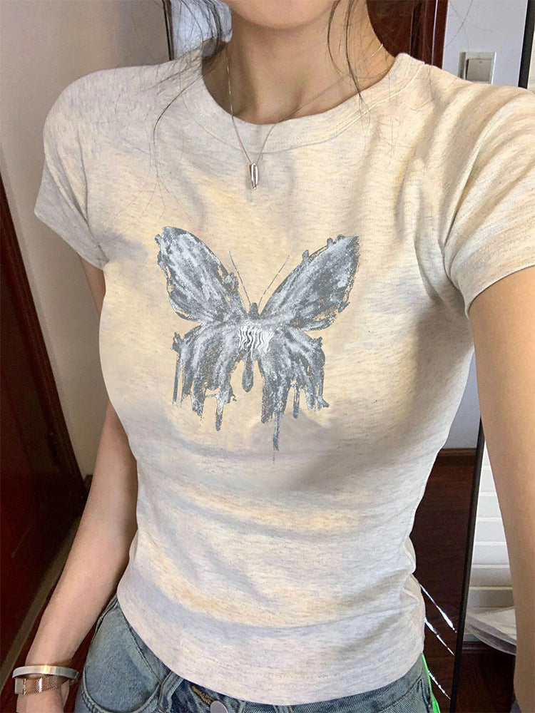 women's butterfly print cotton top, view 7 - MRSLM