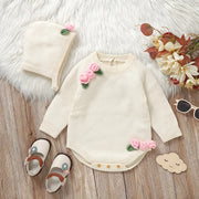 newborn baby girl knit bodysuit and floral hat set - MRSLM