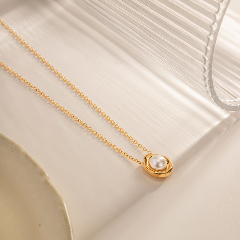 Stainless steel pearl pendant necklace, view 10 - MRSLM
