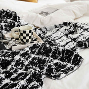 wool-blend knitted plaid blanket, view 5 - MRSLM