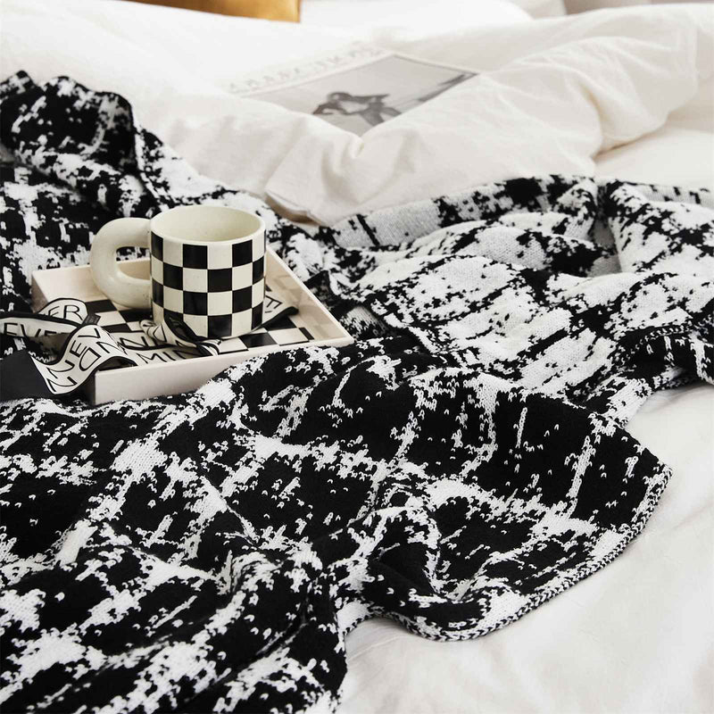 wool-blend knitted plaid blanket, view 5 - MRSLM