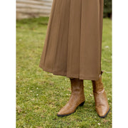 High waist pleated A-line skirt with belt, view 6 - MRSLM