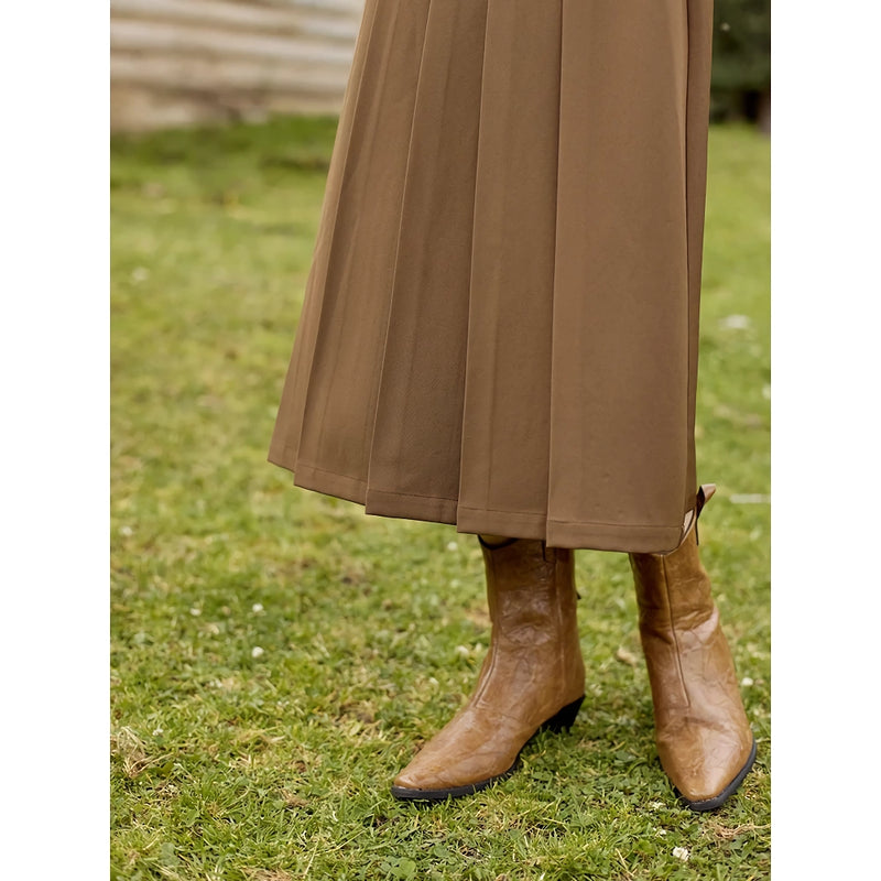High waist pleated A-line skirt with belt, view 6 - MRSLM