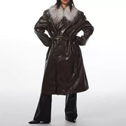 PU leather overcoat with detachable fur collar, view 4 - MRSLM