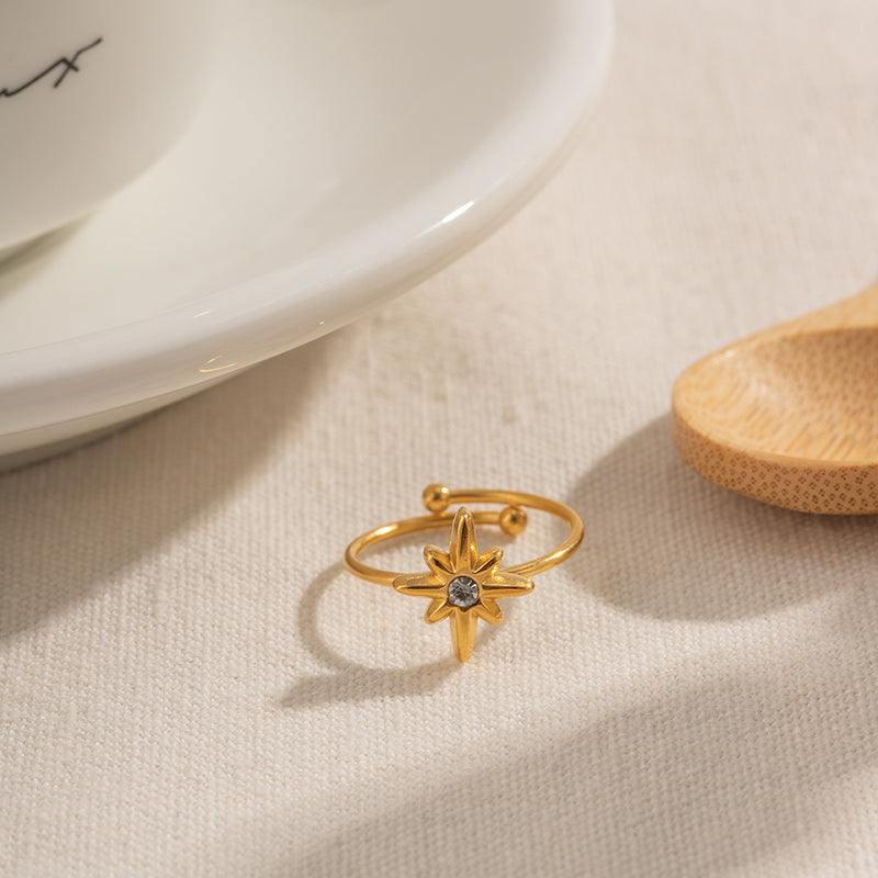 Vintage Octagram Design 18K Gold Plated Adjustable Ring