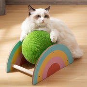 wooden sisal cat scratcher with green ball, view 4 - MRSLM