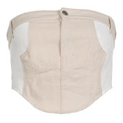 khaki denim tube top with contrast buttons, view 2 - MRSLM