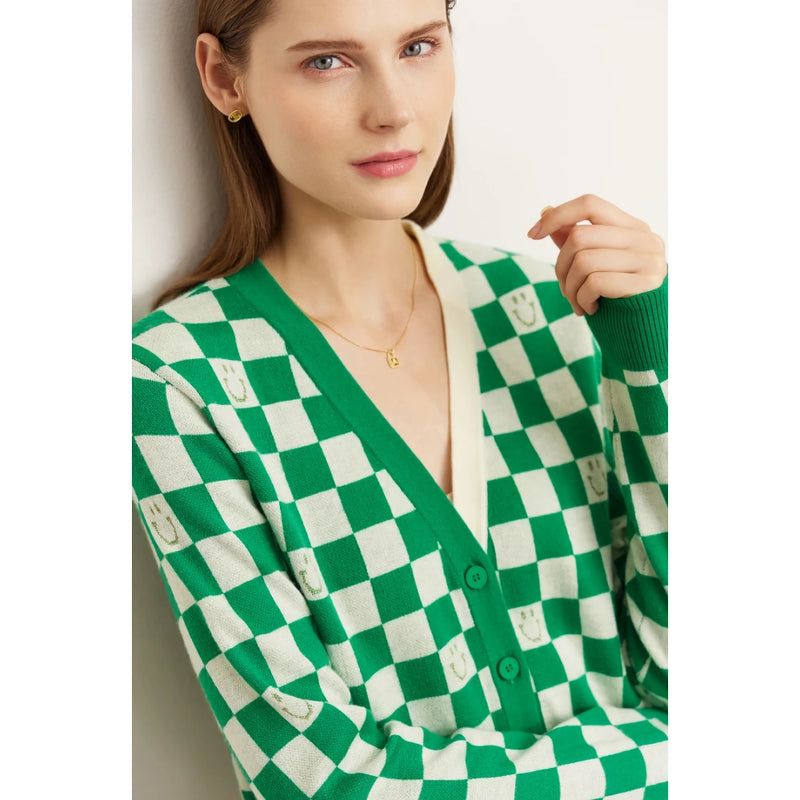 women's plaid v-neck cardigan, view 6 - MRSLM