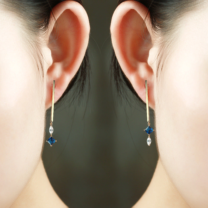 asymmetric blue zircon silver stud earrings - MRSLM