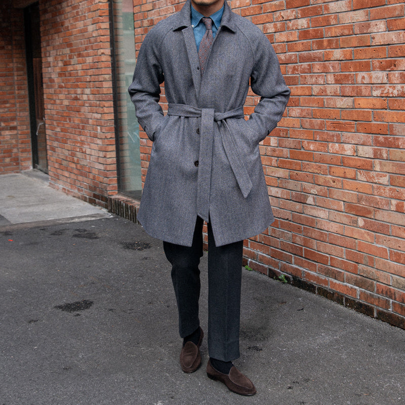 men's herringbone wool slim fit coat, view 4 - MRSLM