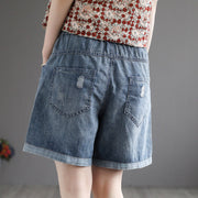 floral embroidery wide leg denim shorts, view 4 - MRSLM