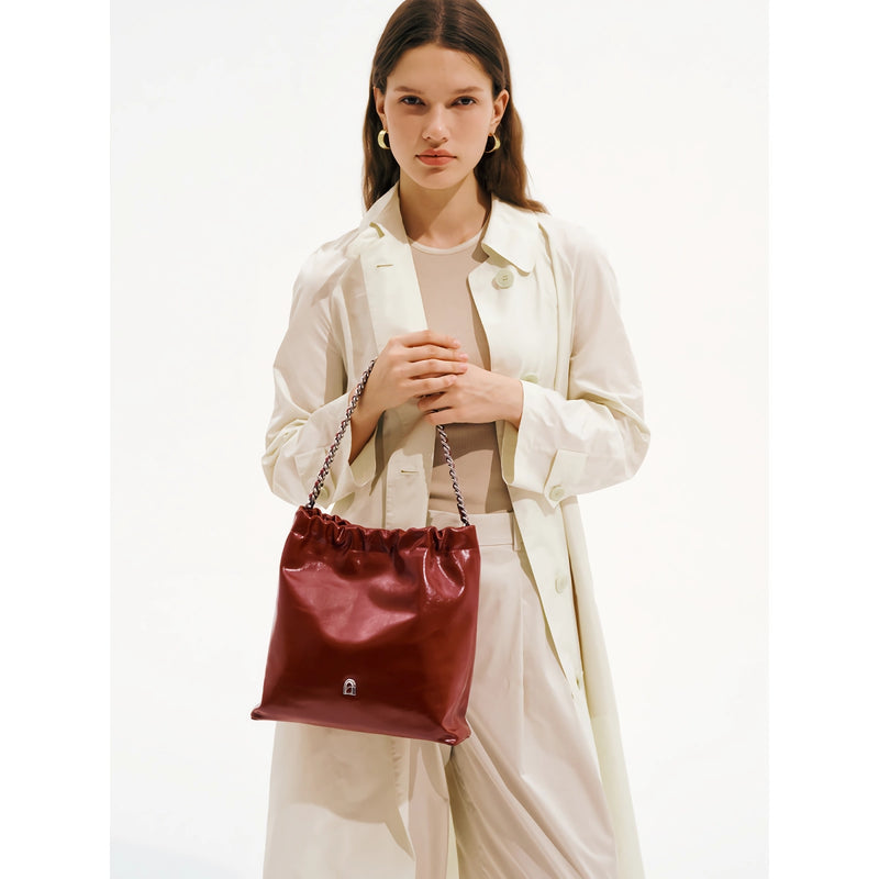 split leather chain tote bag, view 6 - MRSLM