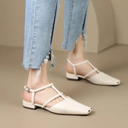 strappy leather low heel sandals, view 7 - MRSLM