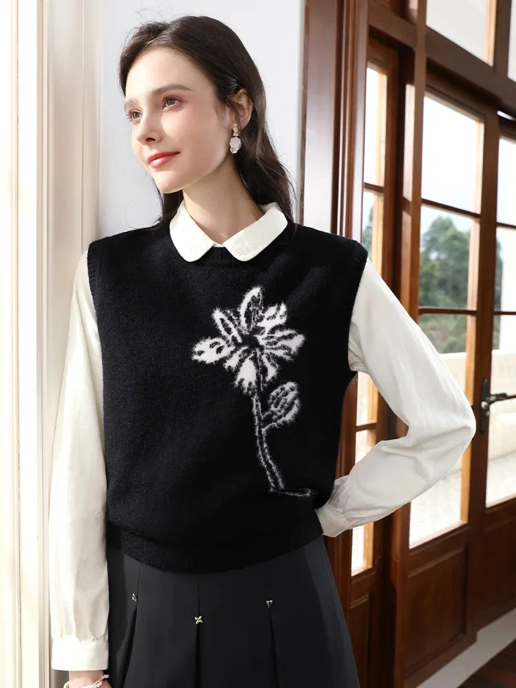 Women's black sweater vest, view 3 - MRSLM