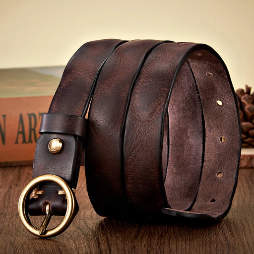 women's 2.5CM leather belt round copper buckle, view 4 - MRSLM