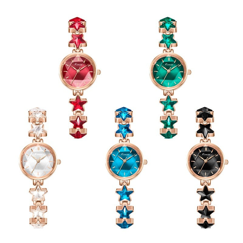 ladies rose gold stretch bracelet quartz watch, view 3 - MRSLM