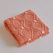 chunky knit blanket with pompons, view 3 - MRSLM
