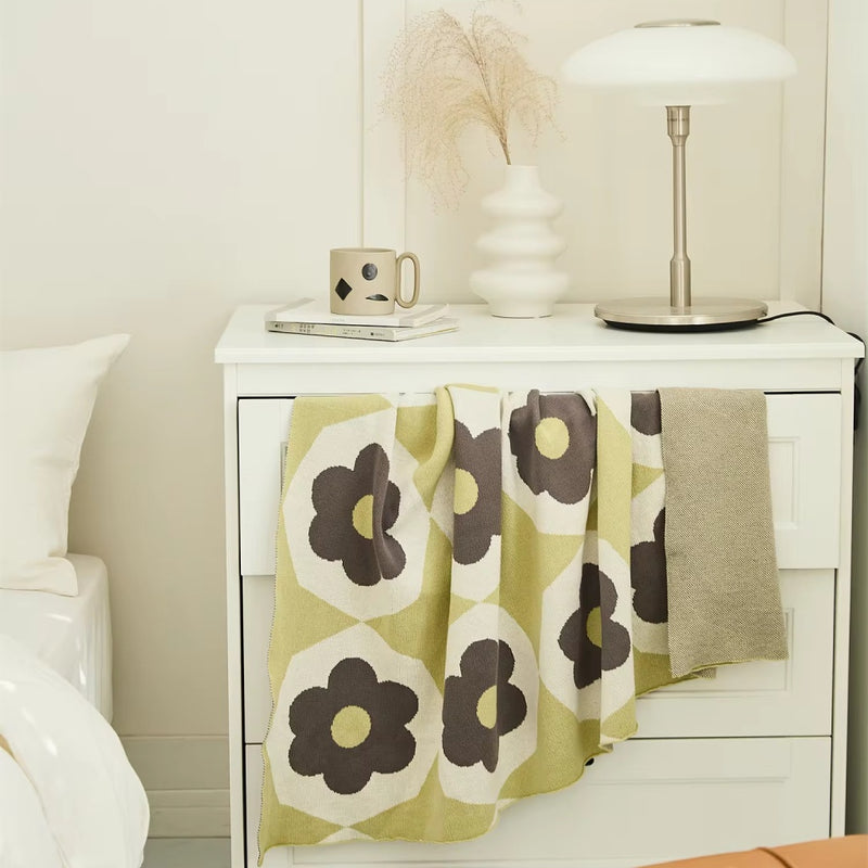 floral knitted cotton throw blanket, view 6 - MRSLM