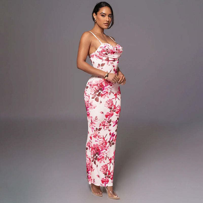 printed collar sling dress, view 6 - MRSLM