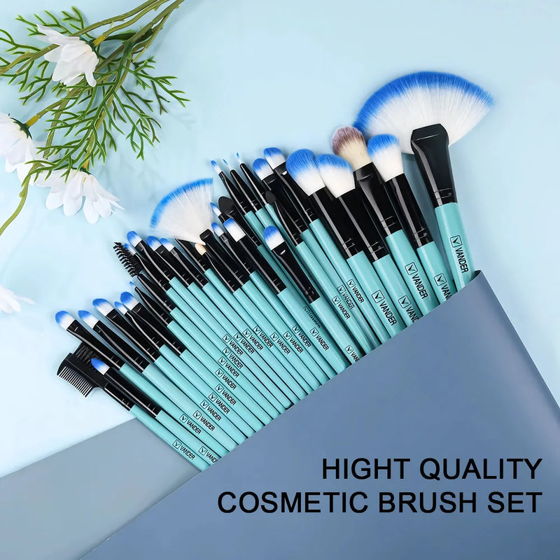 32pcs blue makeup brushes set, view 3 - MRSLM