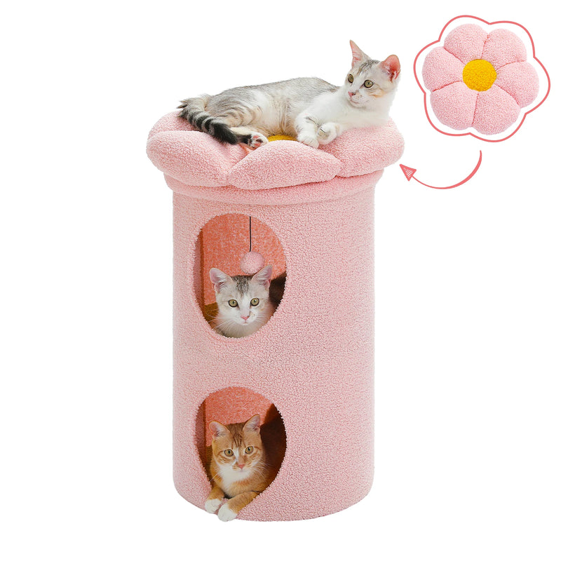 cozy flower cat house with pompom ball, view 4 - MRSLM