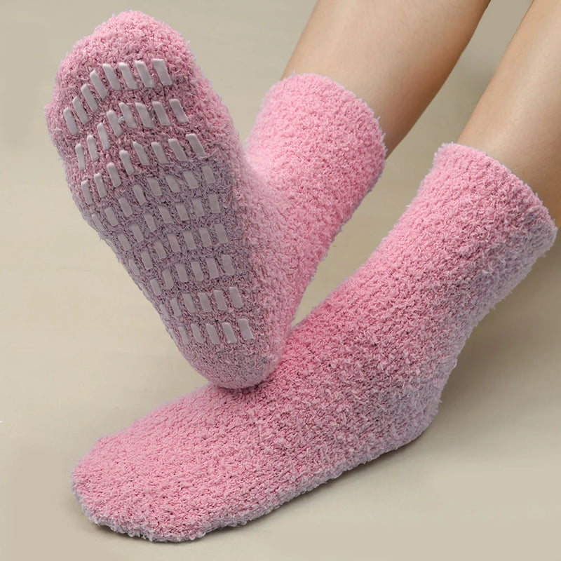 coral velvet anti-slip indoor socks, view 3 - MRSLM