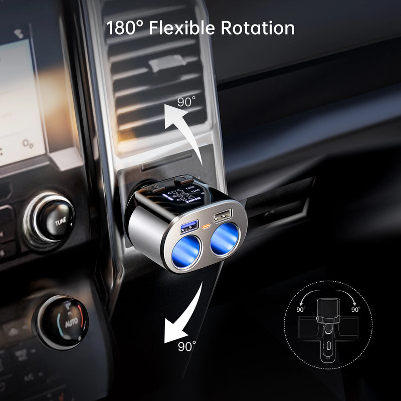 66W dual USB car fast charger with display, view 4 - MRSLM