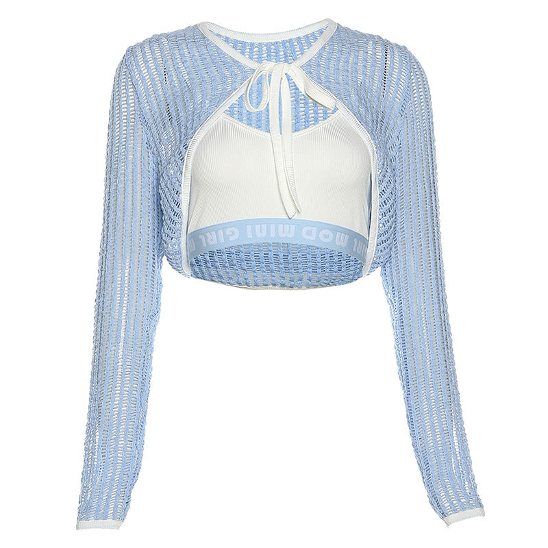 women's blue tank top and jacket two-piece set, view 5 - MRSLM