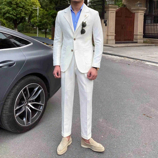 white seersucker slim fit suit - MRSLM
