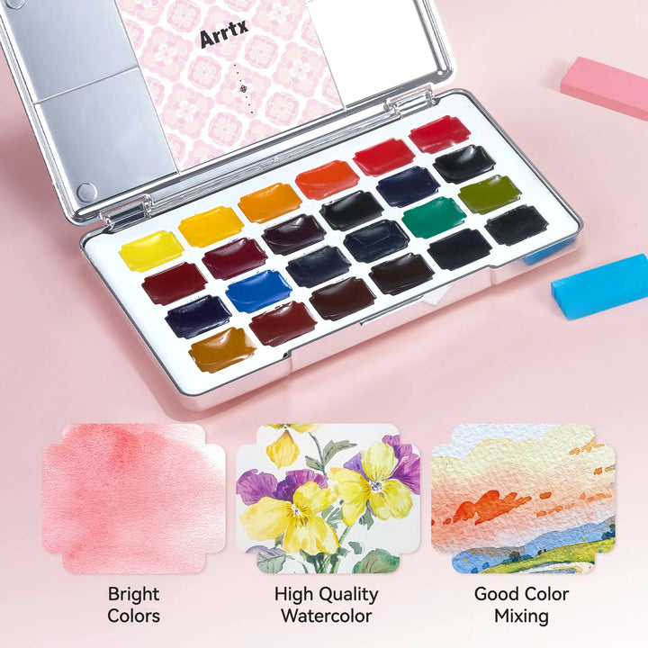 24 Color Watercolor Paint Set - Non-Toxic Art Supplies for Adults