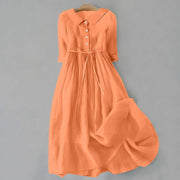 Pleated lace-up cotton long dress, view 3 - MRSLM