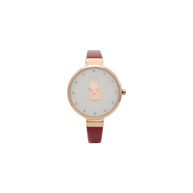 cute cat dial analog watch red, view 3 - MRSLM