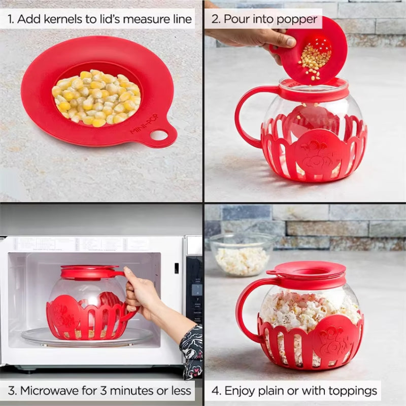 microwave glass popcorn popper with silicone lid, view 4 - MRSLM
