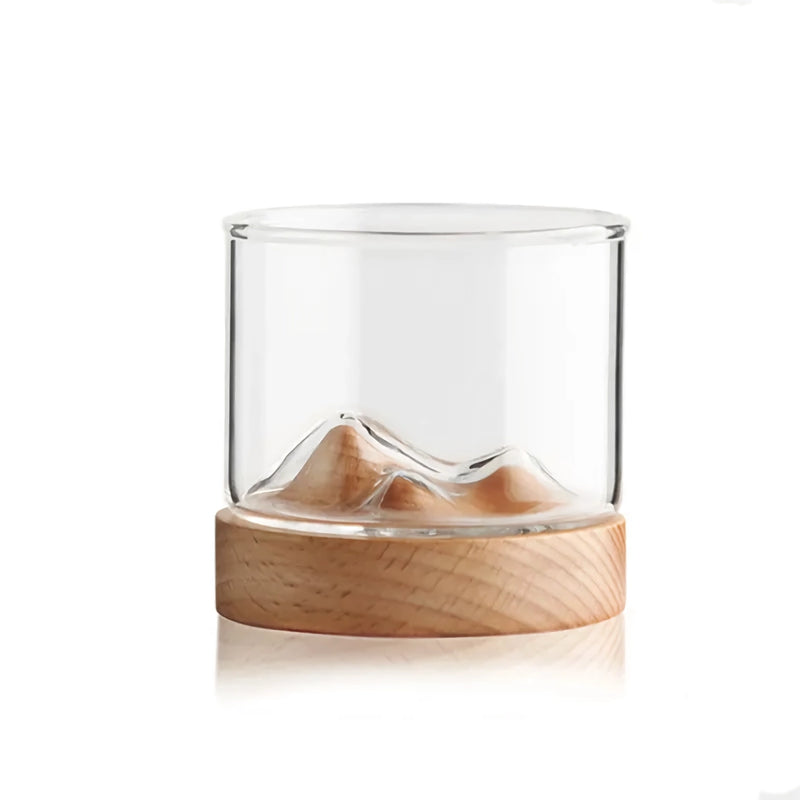 mountain whiskey glass with wooden base, view 11 - MRSLM
