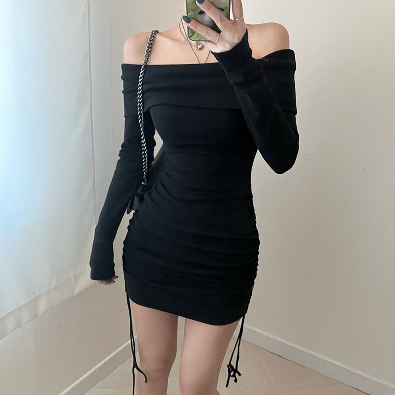Knitted long-sleeved waist dress, view 2 - MRSLM