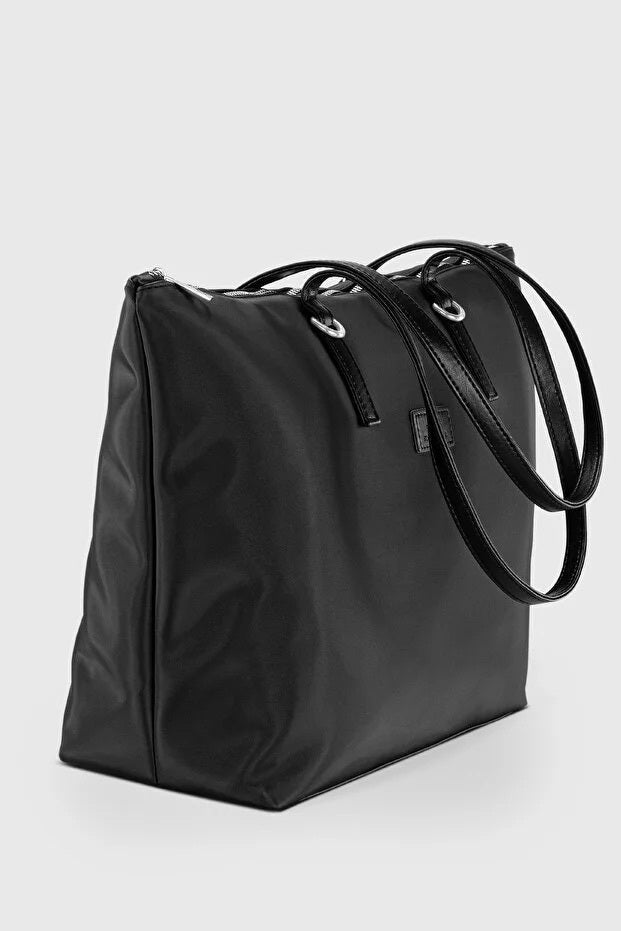 black shopper tote bag for women, view 3 - MRSLM