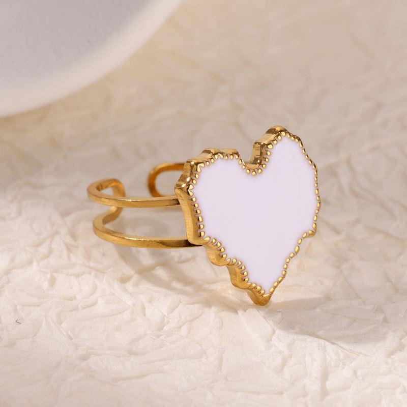 white enamel heart stainless steel ring - MRSLM