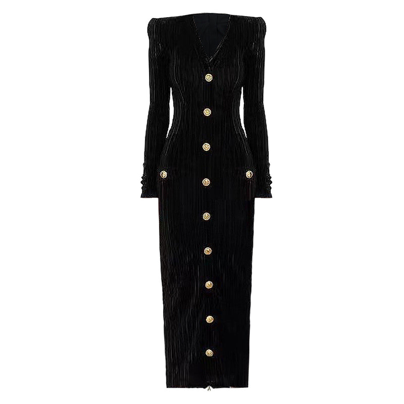 velvet long sleeve slim fit dress, view 5 - MRSLM