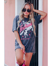 retro letter print round neck mid-length tee, view 4 - MRSLM