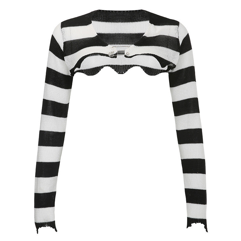 contrast stripe loose cover-up sweater, view 5 - MRSLM