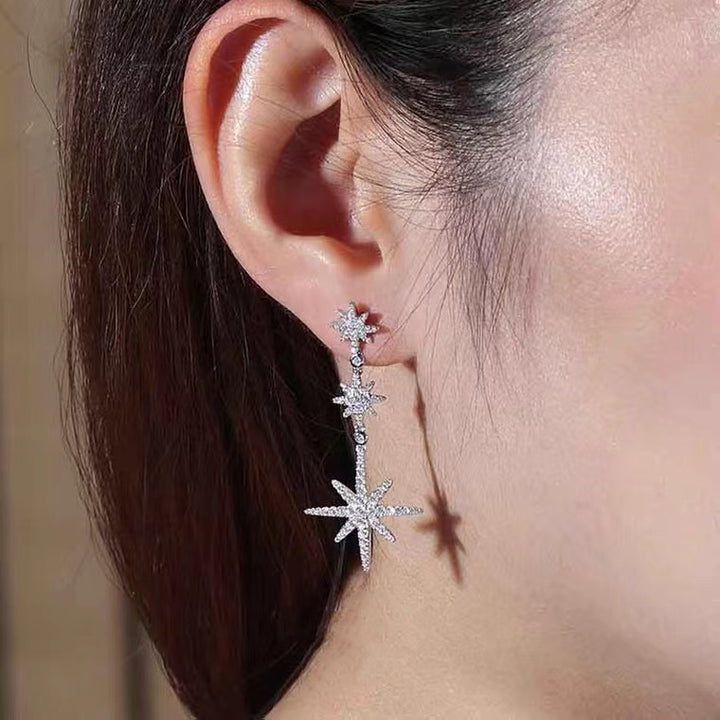 Sterling Silver Six Point Star Pendant Earrings