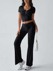 Women's solid color crew neck casual set, view 9 - MRSLM