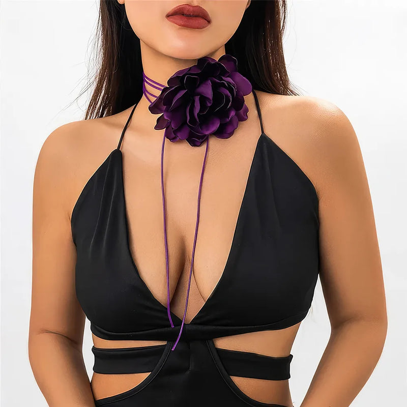 big rose flower choker necklace, view 9 - MRSLM