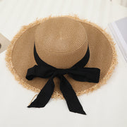 flat top straw sun hat with bowknot, view 3 - MRSLM