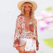 floral v-neck long sleeve loose shirt, view 4 - MRSLM